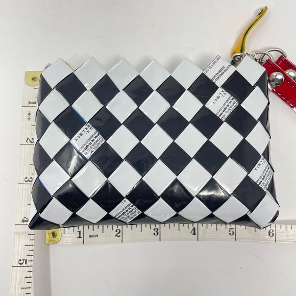 Nahui Ollin Clutch Wristlet Candy Wrappers Recycled Black White Red 5 1/2" - Picture 5 of 6